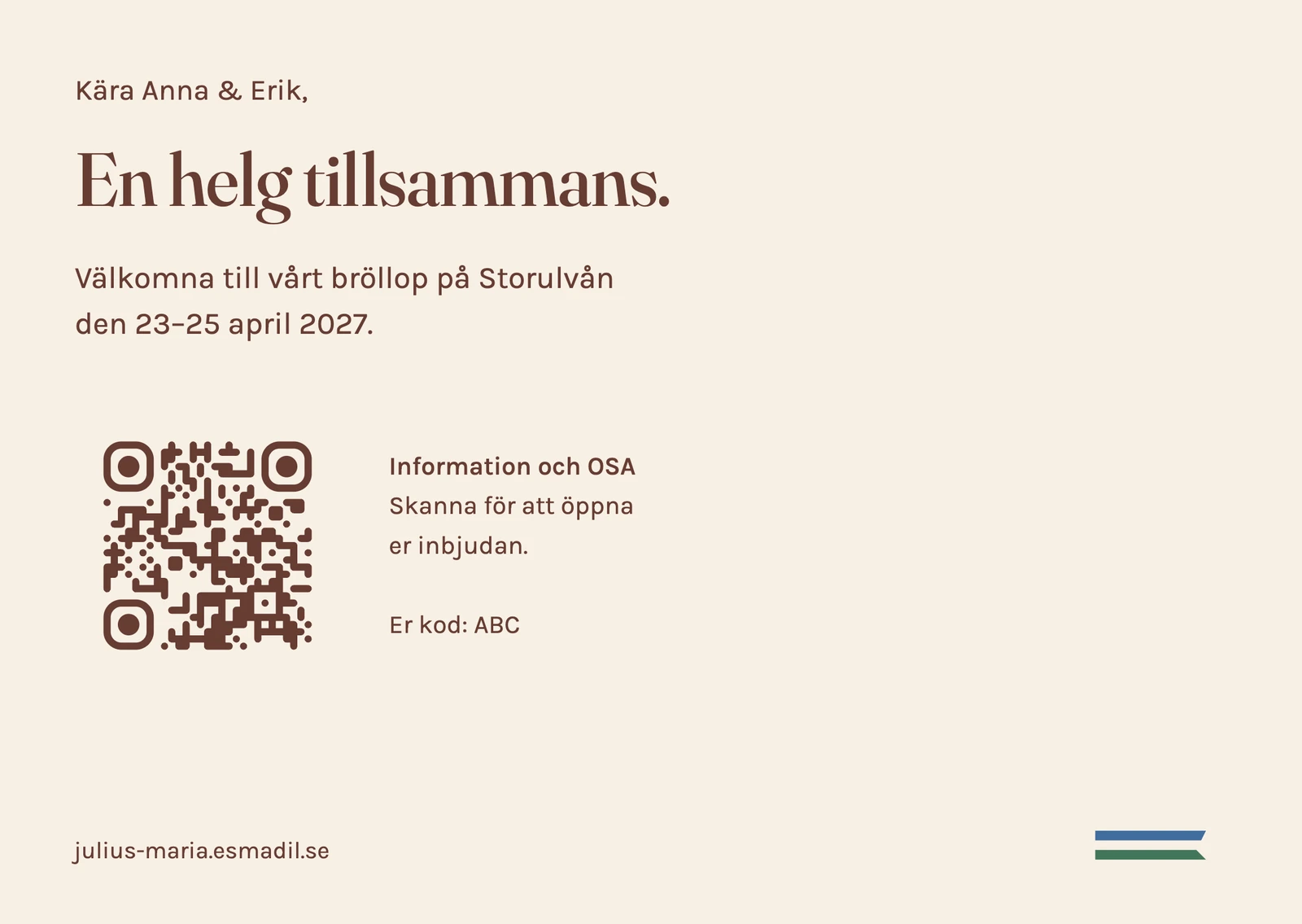 En helg tillsammans, back of invitation C2