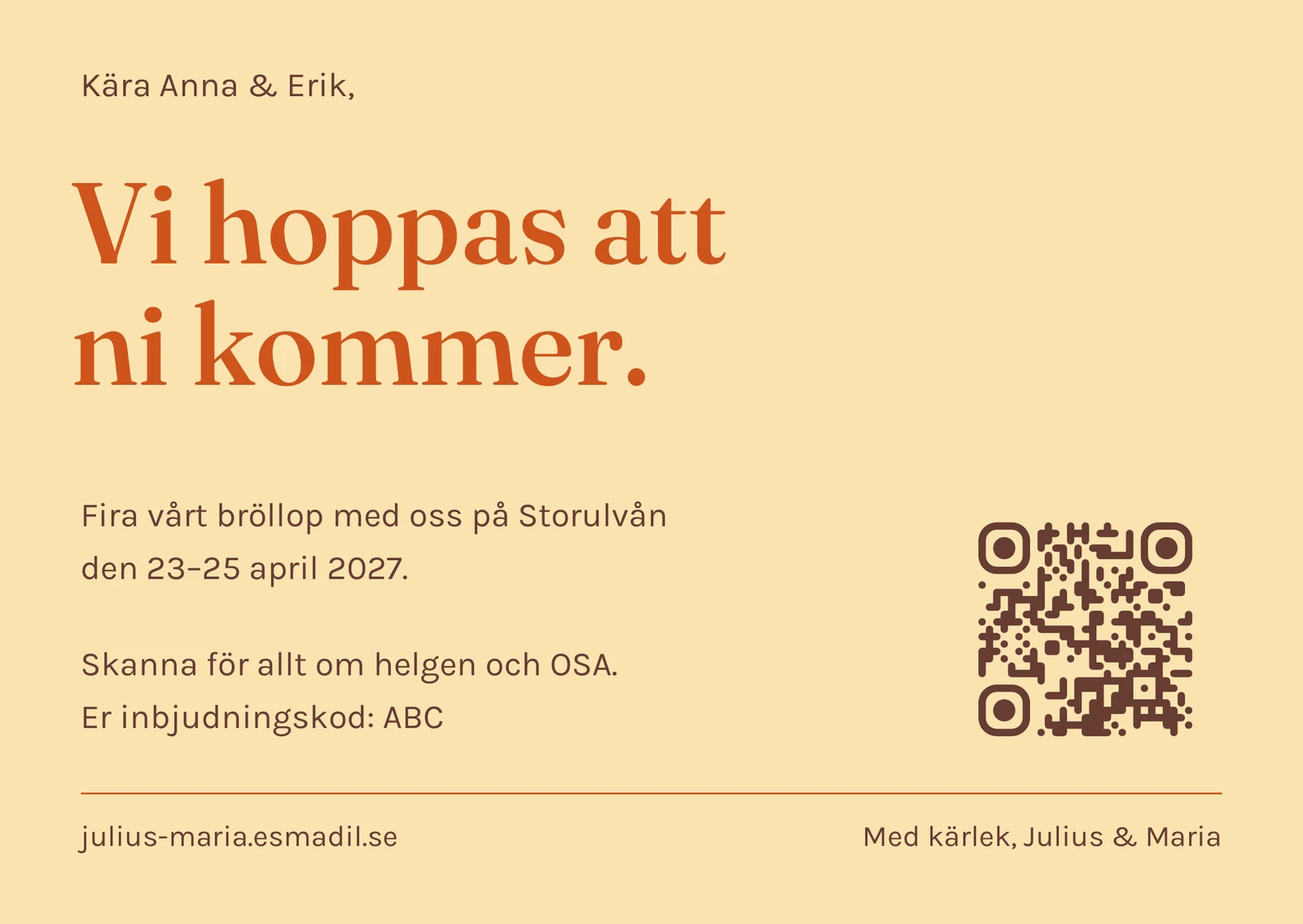 Varmt välkomna, back of invitation C3