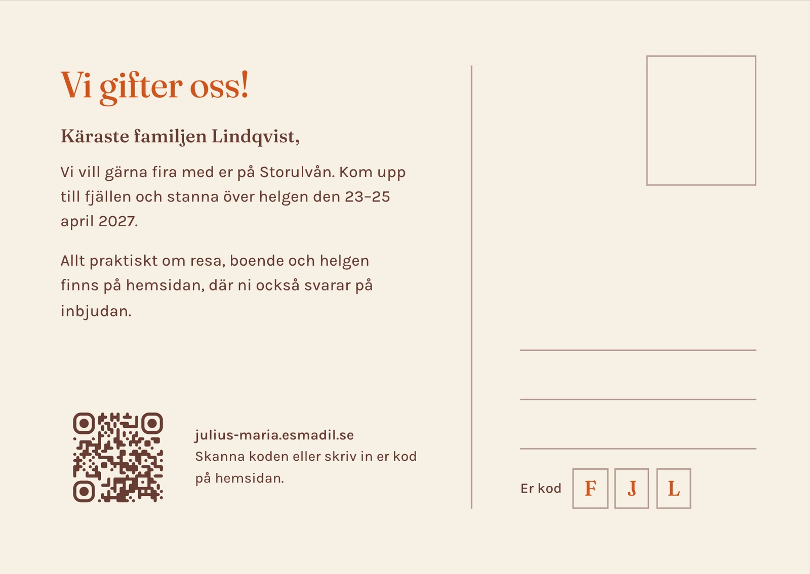 Frimärke, back of invitation O1